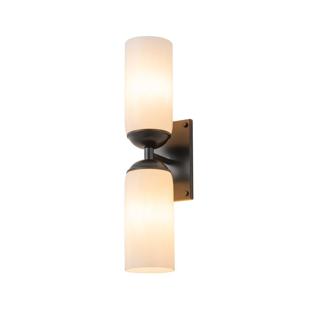 2-Light Milky White Glass Cylinder Vanity Wall Sconce - Image 3