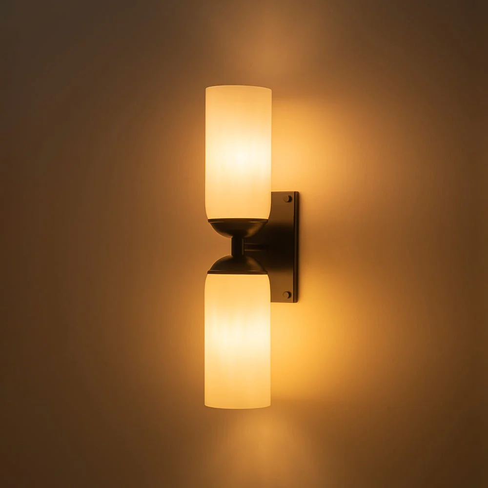 2-Light Milky White Glass Cylinder Vanity Wall Sconce - Image 5