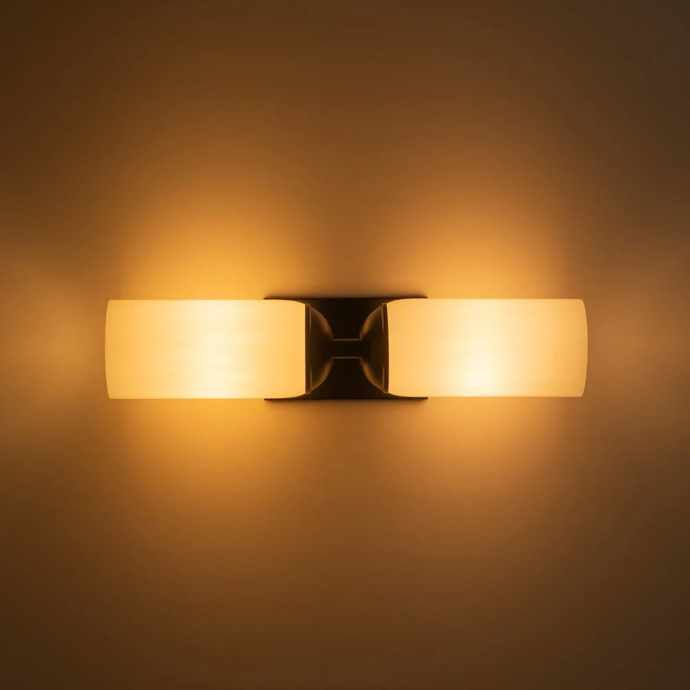 2-Light Milky White Glass Cylinder Vanity Wall Sconce - Image 8
