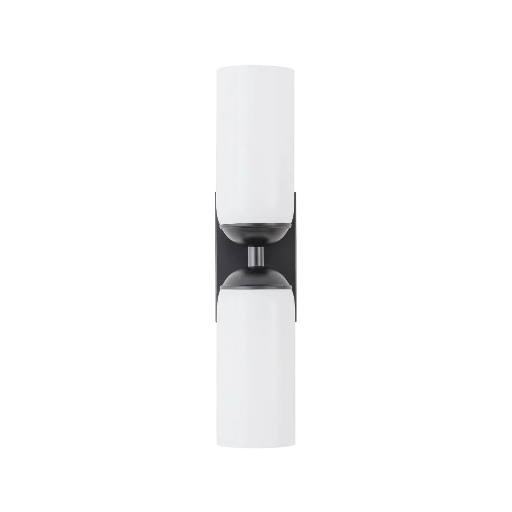 2-Light Milky White Glass Cylinder Vanity Wall Sconce - Image 9