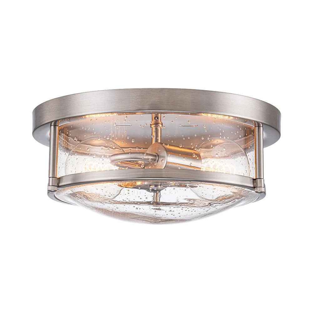 2-Light Seeded Glass Round Flush Mount Ceiling Light - Image 10