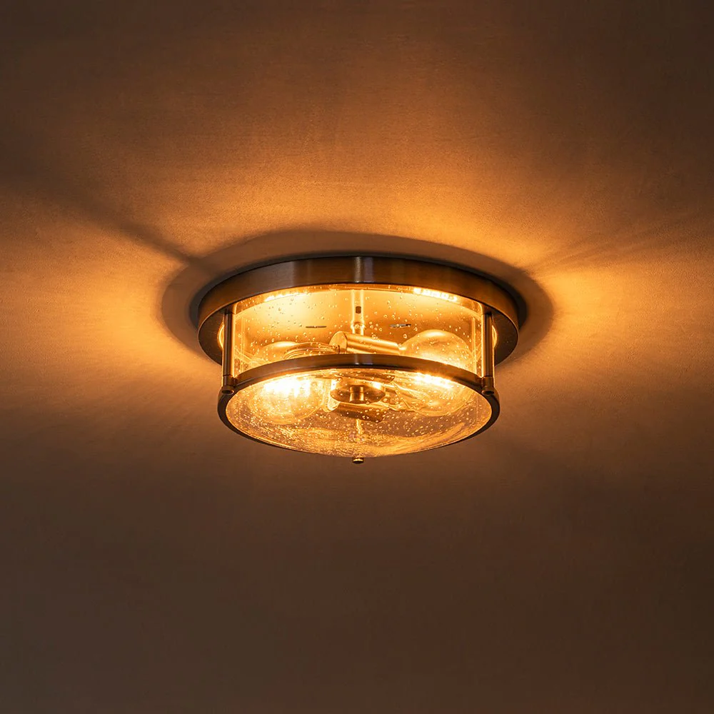 2-Light Seeded Glass Round Flush Mount Ceiling Light - Image 19