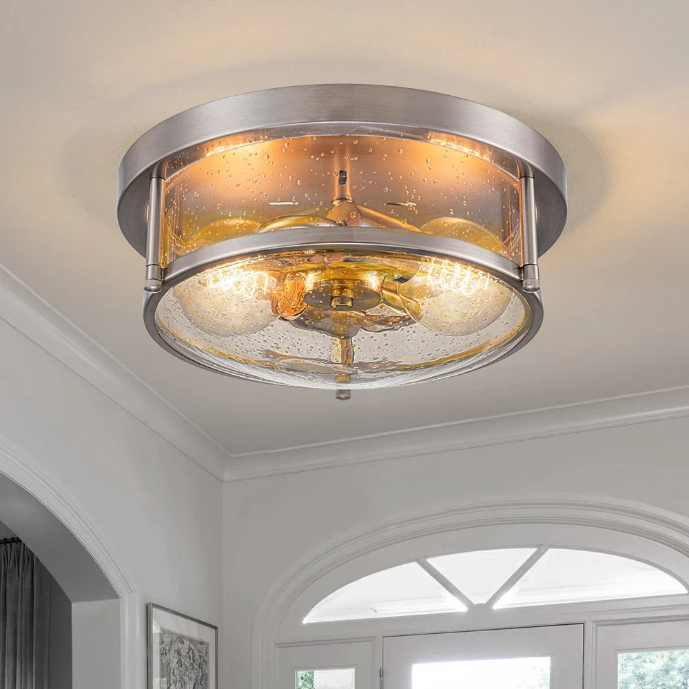 2-Light Seeded Glass Round Flush Mount Ceiling Light - Image 3