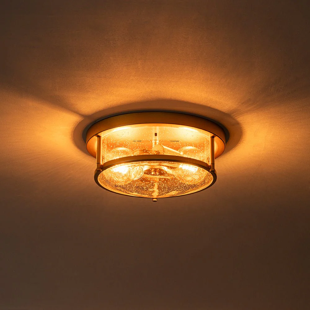 2-Light Seeded Glass Round Flush Mount Ceiling Light - Image 31