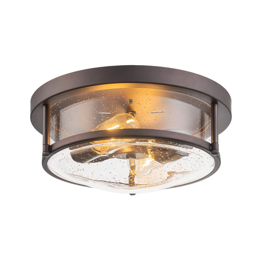 2-Light Seeded Glass Round Flush Mount Ceiling Light - Image 33