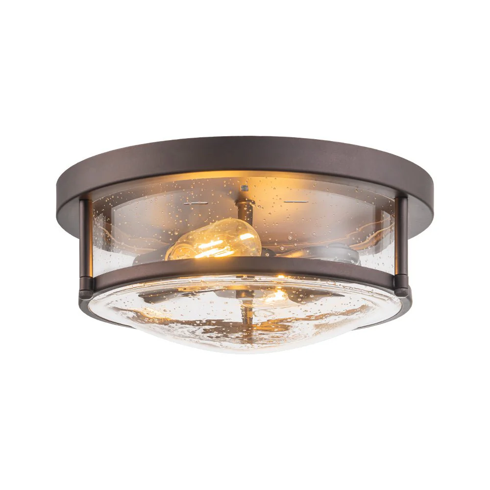 2-Light Seeded Glass Round Flush Mount Ceiling Light - Image 35