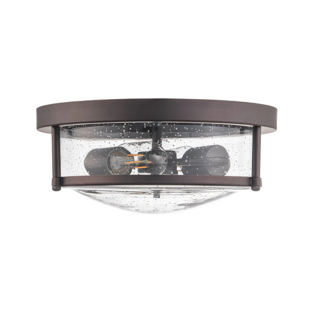 2-Light Seeded Glass Round Flush Mount Ceiling Light - Image 36
