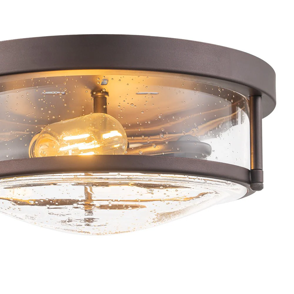 2-Light Seeded Glass Round Flush Mount Ceiling Light - Image 39