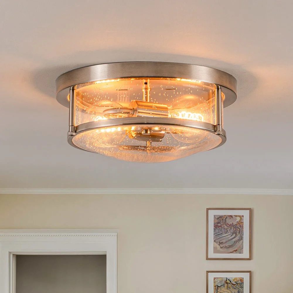 2-Light Seeded Glass Round Flush Mount Ceiling Light - Image 4