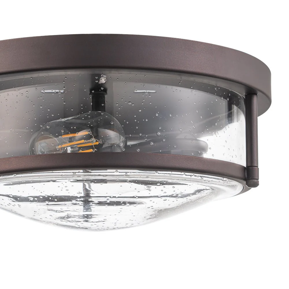 2-Light Seeded Glass Round Flush Mount Ceiling Light - Image 40