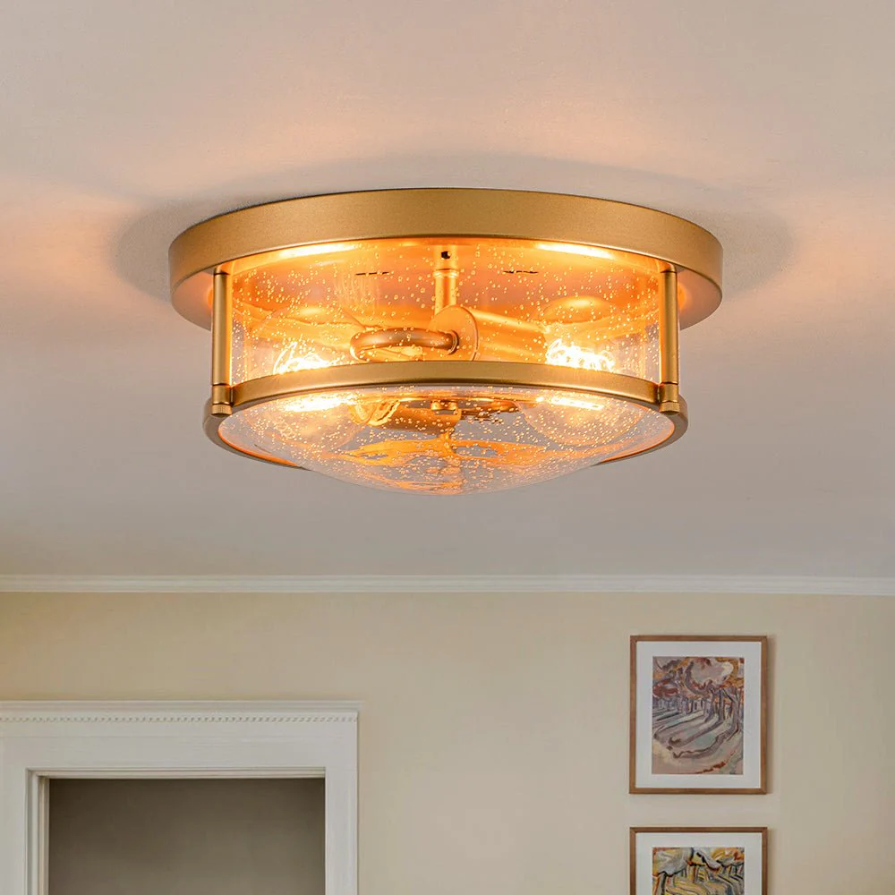 2-Light Seeded Glass Round Flush Mount Ceiling Light - Image 5