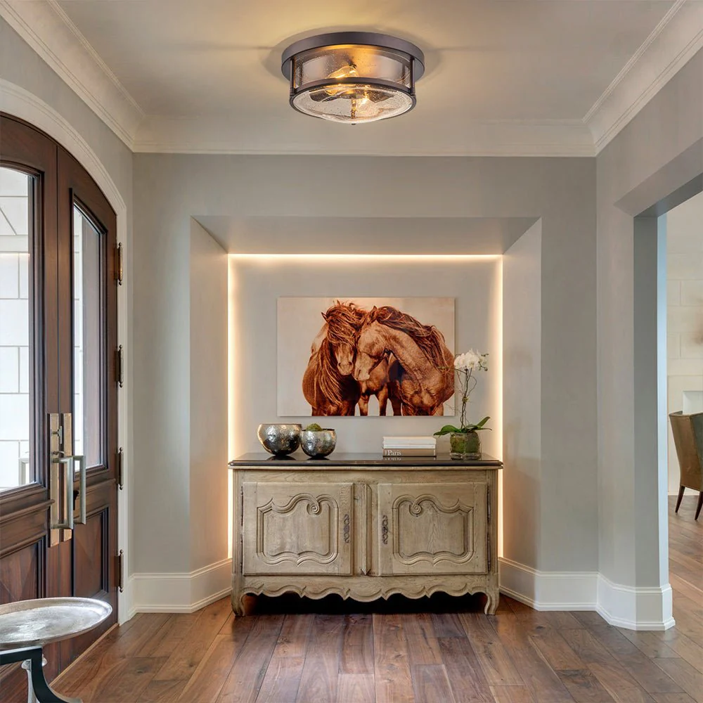 2-Light Seeded Glass Round Flush Mount Ceiling Light - Image 6