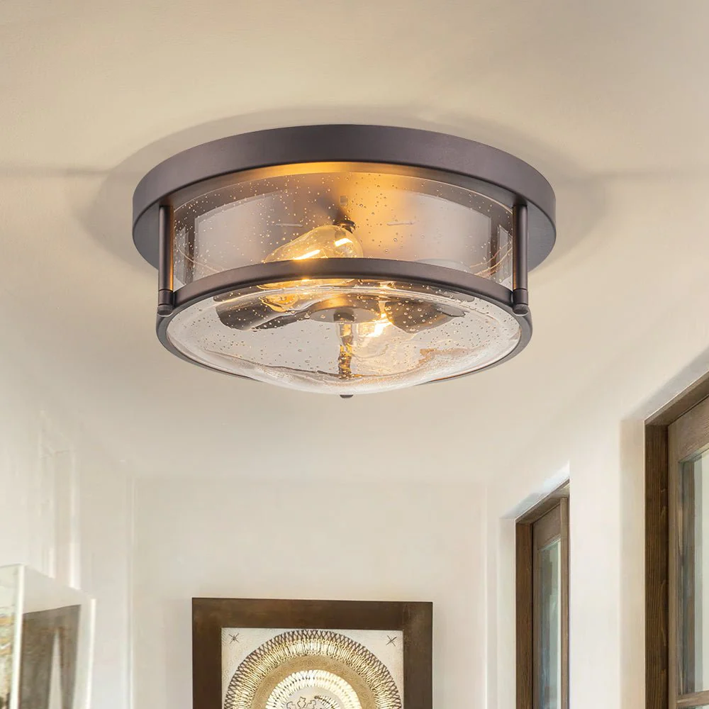 2-Light Seeded Glass Round Flush Mount Ceiling Light - Image 7