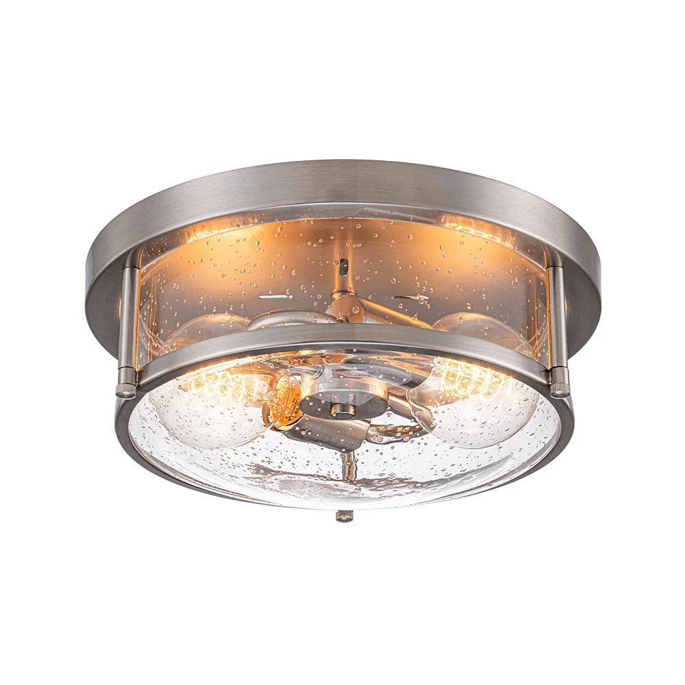 2-Light Seeded Glass Round Flush Mount Ceiling Light - Image 8