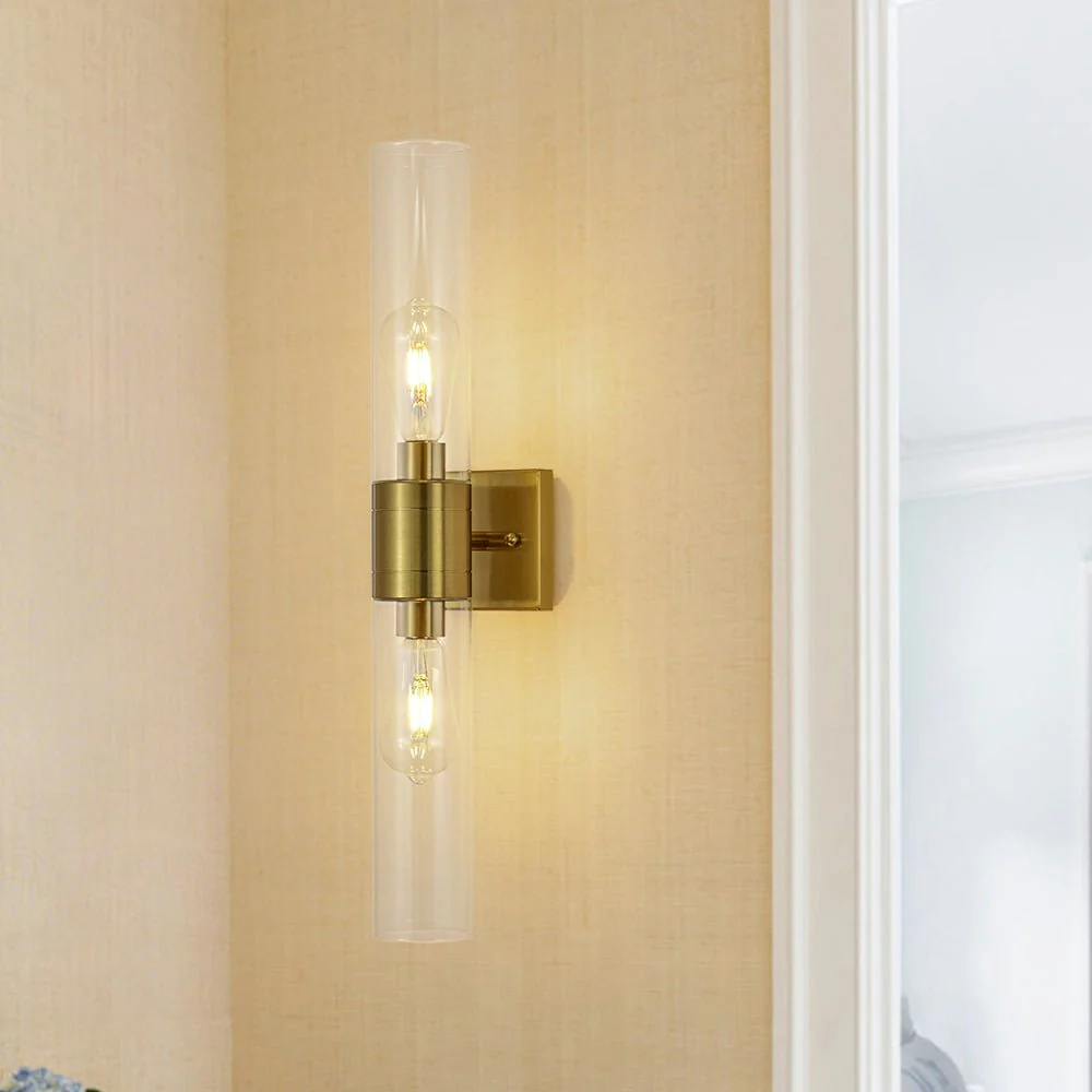 2-Light Up Down Glass Linear Tube Vanity Wall Lamp