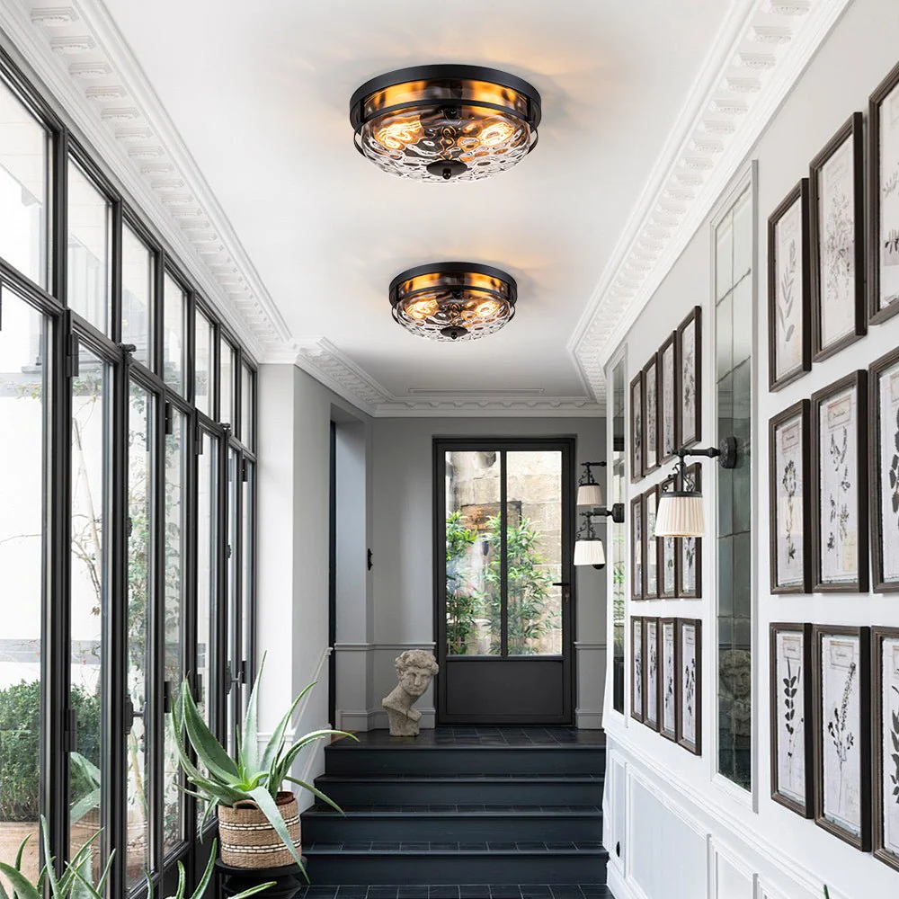 2-Light Water Glass Round Flush Mount Ceiling Light - Image 2