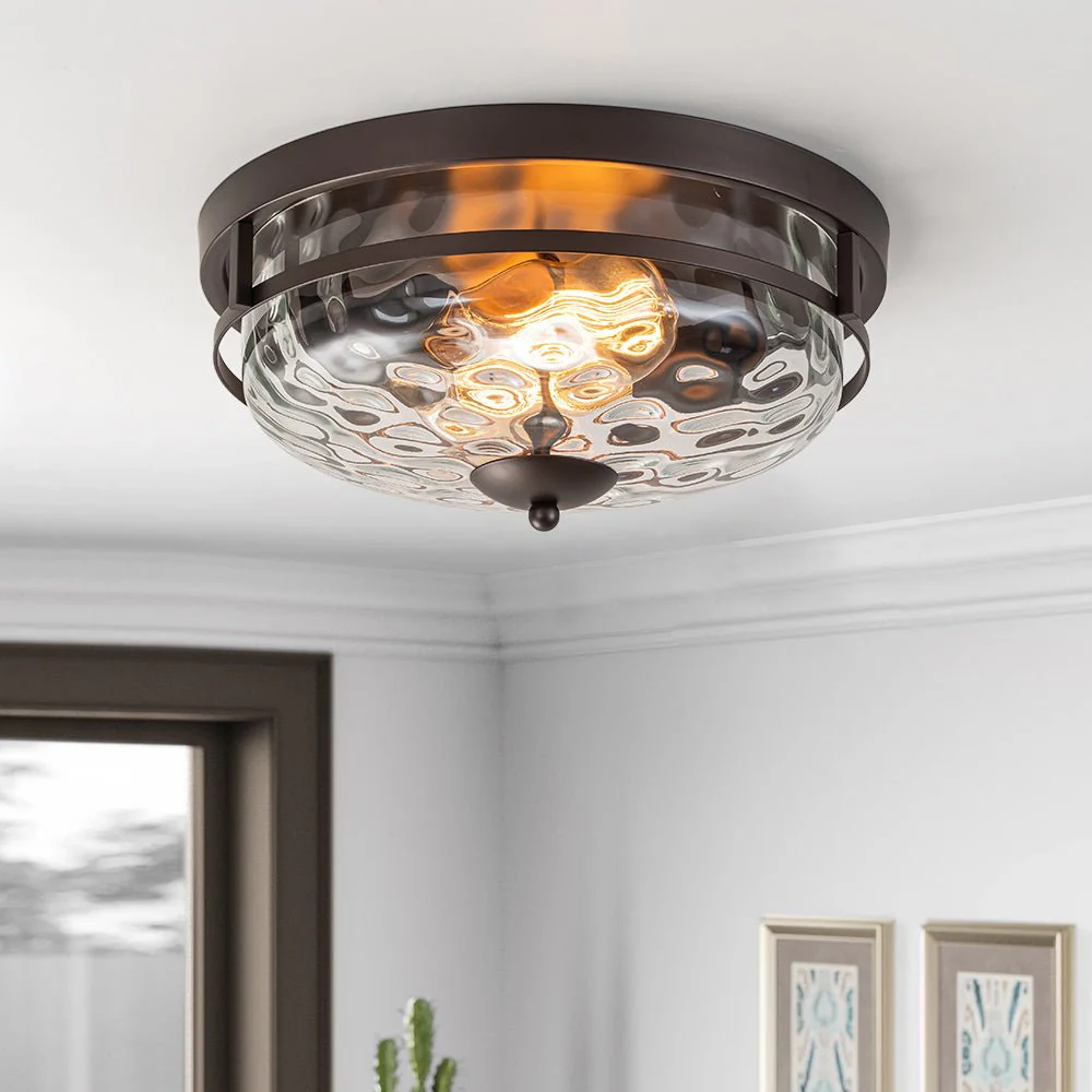 2-Light Water Glass Round Flush Mount Ceiling Light - Image 4