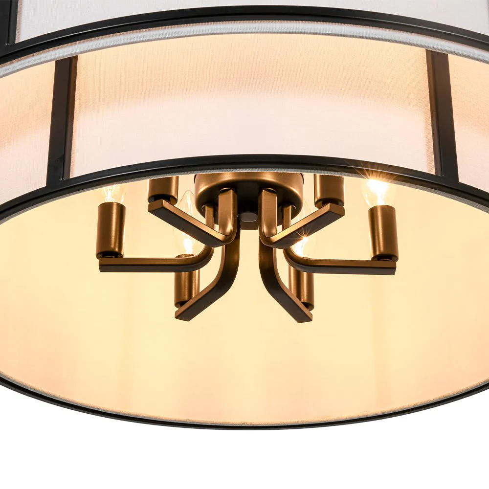 2-Tier Large White Fabric Drum Cage Chandelier - Image 12