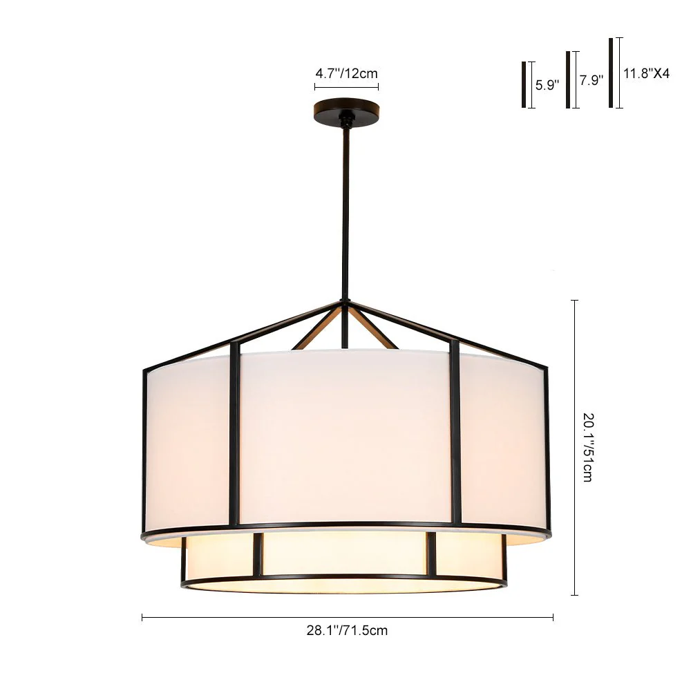 2-Tier Large White Fabric Drum Cage Chandelier - Image 3