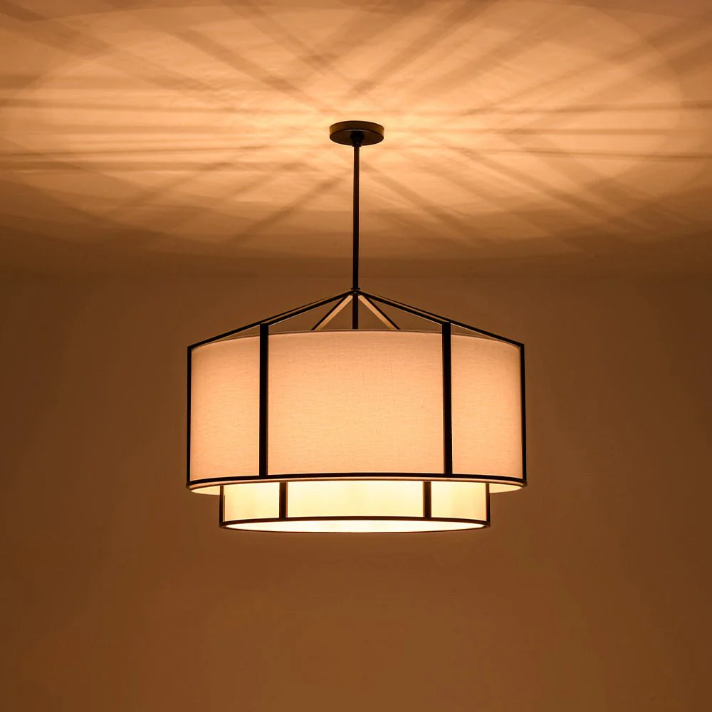 2-Tier Large White Fabric Drum Cage Chandelier - Image 4