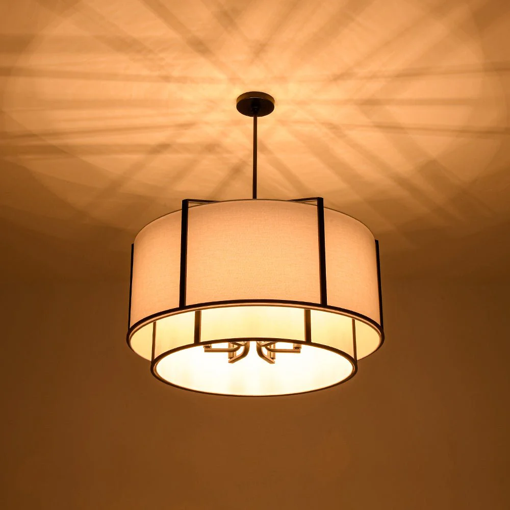 2-Tier Large White Fabric Drum Cage Chandelier - Image 5