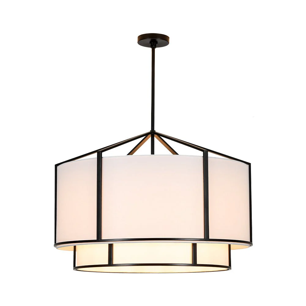 2-Tier Large White Fabric Drum Cage Chandelier - Image 6