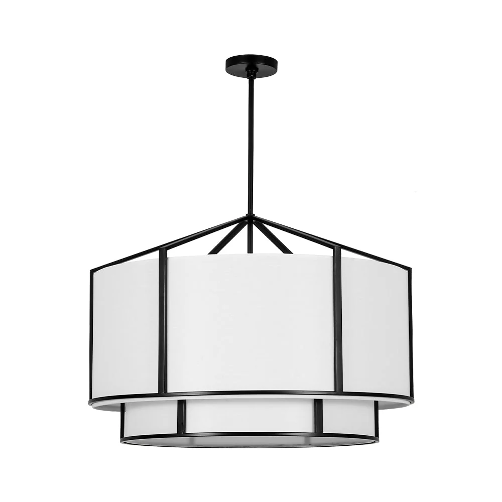 2-Tier Large White Fabric Drum Cage Chandelier - Image 7