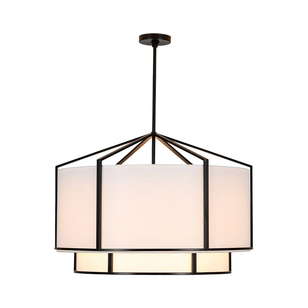 2-Tier Large White Fabric Drum Cage Chandelier - Image 8