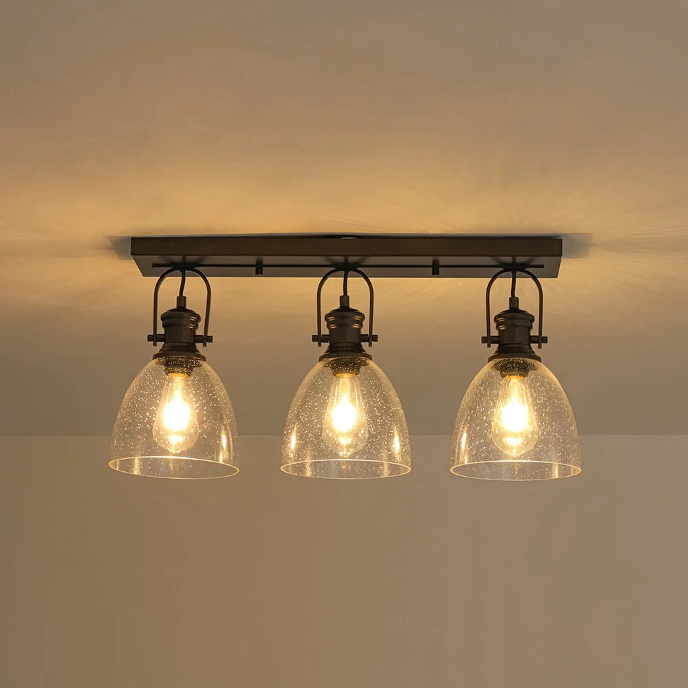 3-Light Adjustable Seeded Glass Linear Semi Flush Mount - Image 10