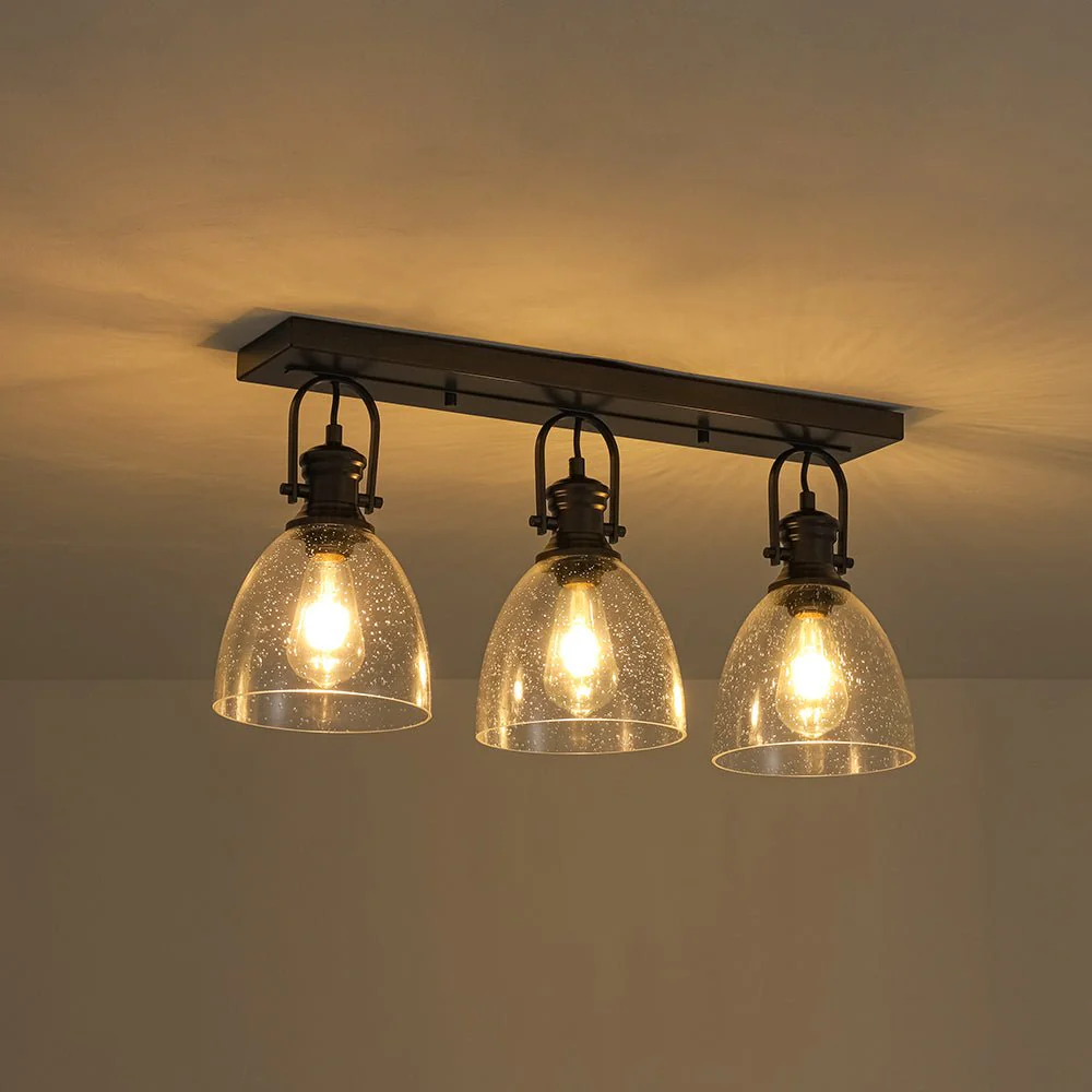 3-Light Adjustable Seeded Glass Linear Semi Flush Mount - Image 11