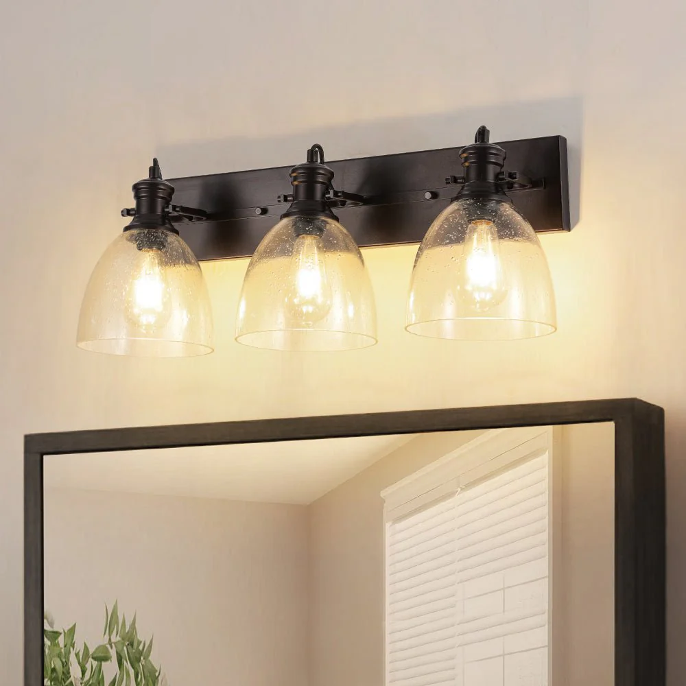 3-Light Adjustable Seeded Glass Linear Semi Flush Mount - Image 2