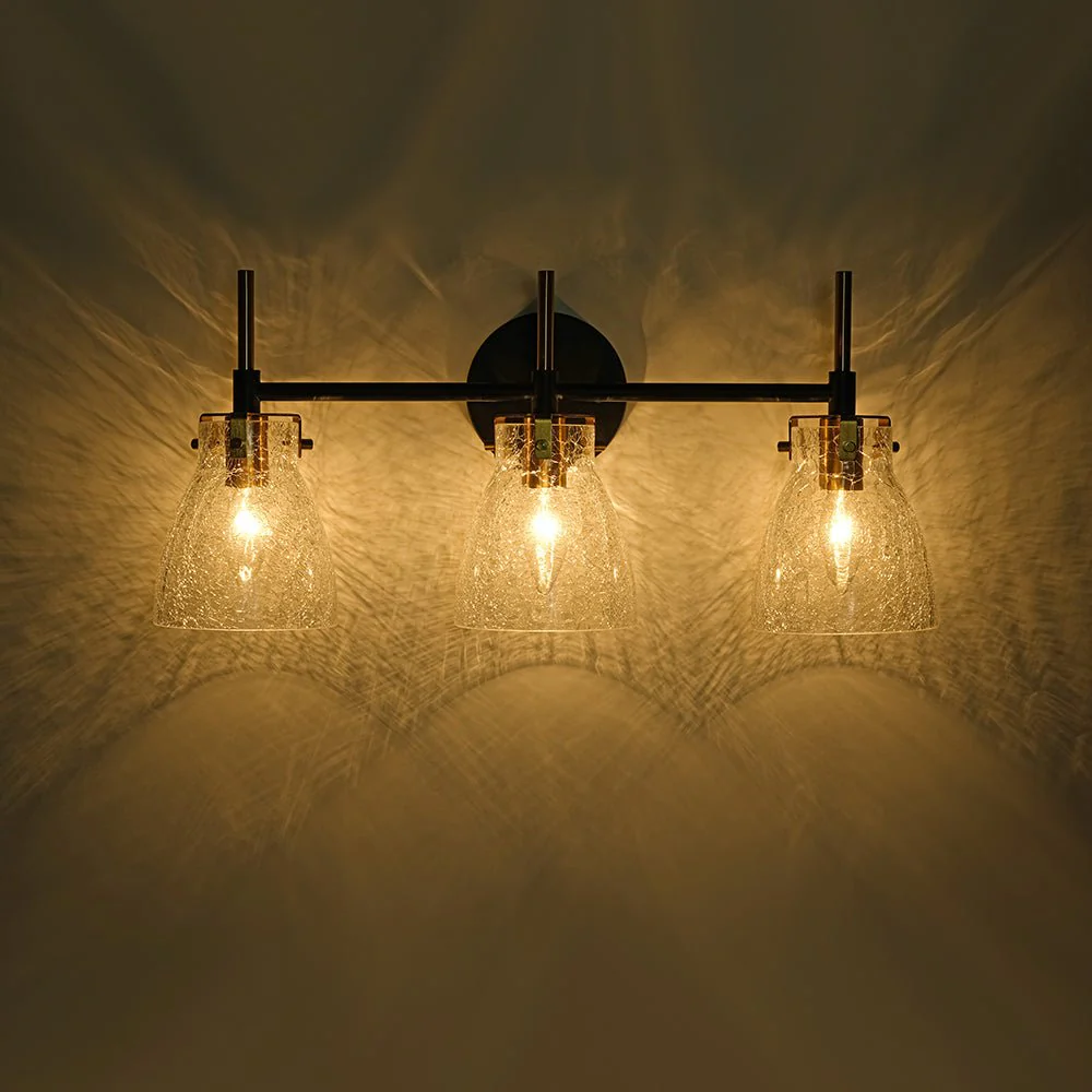 3-Light Black Brass Bell Glass Shade Vanity Wall Lamp - Image 10