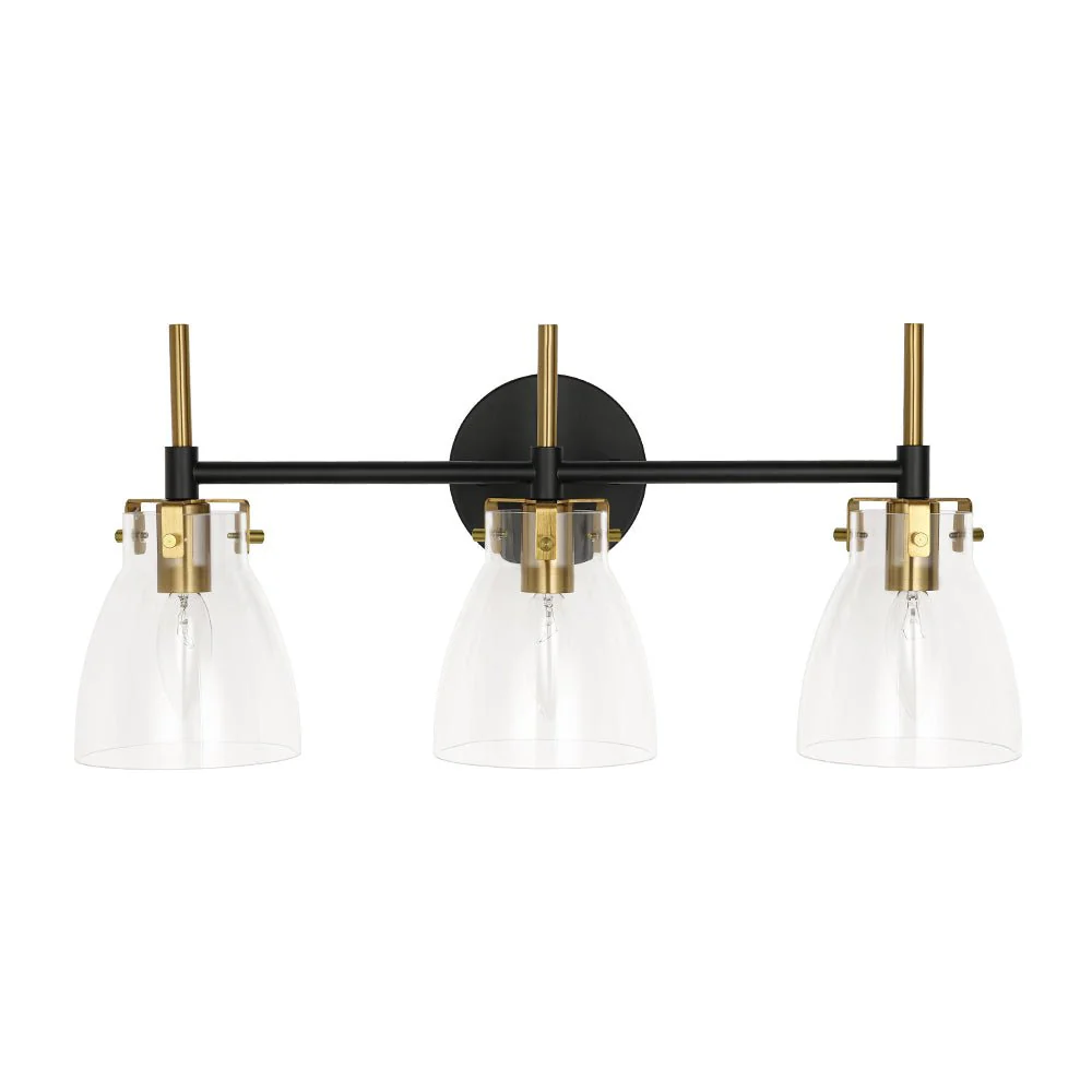 3-Light Black Brass Bell Glass Shade Vanity Wall Lamp - Image 11