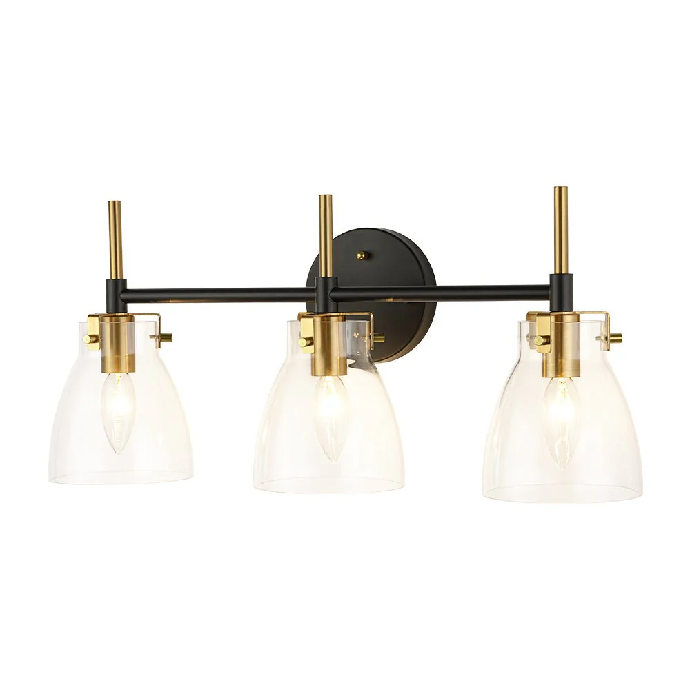 3-Light Black Brass Bell Glass Shade Vanity Wall Lamp - Image 12