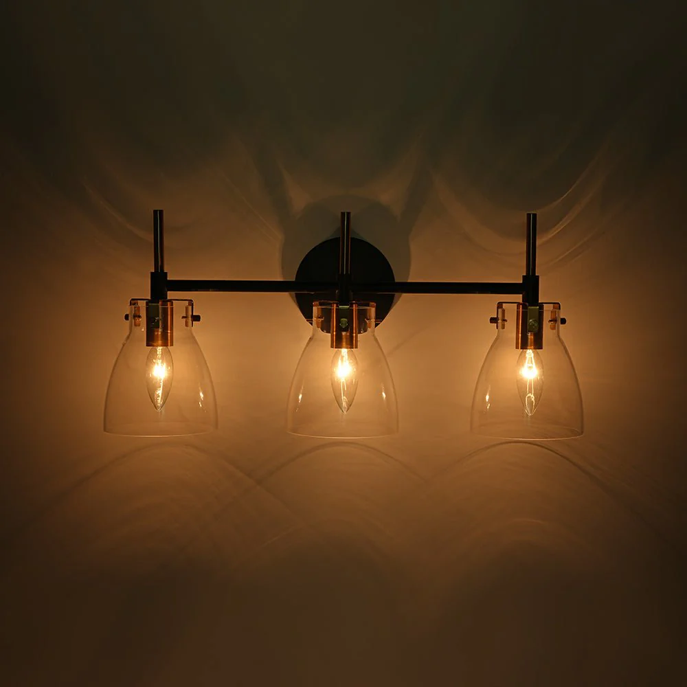 3-Light Black Brass Bell Glass Shade Vanity Wall Lamp - Image 14