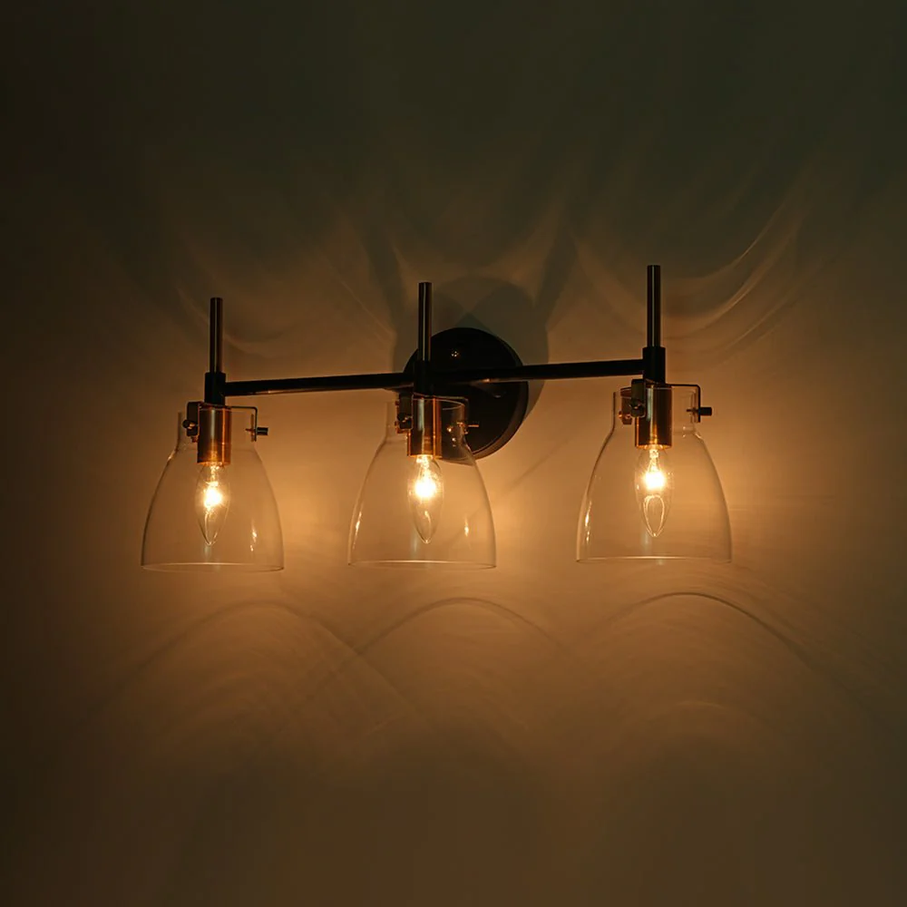 3-Light Black Brass Bell Glass Shade Vanity Wall Lamp - Image 15