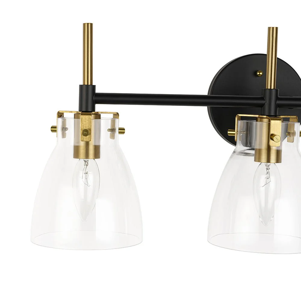 3-Light Black Brass Bell Glass Shade Vanity Wall Lamp - Image 18
