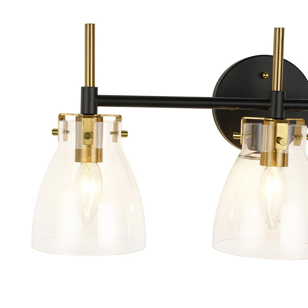 3-Light Black Brass Bell Glass Shade Vanity Wall Lamp - Image 19