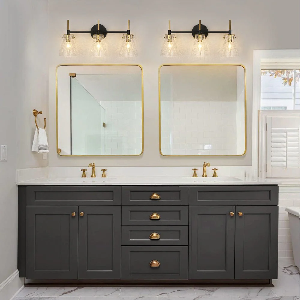 3-Light Black Brass Bell Glass Shade Vanity Wall Lamp - Image 2