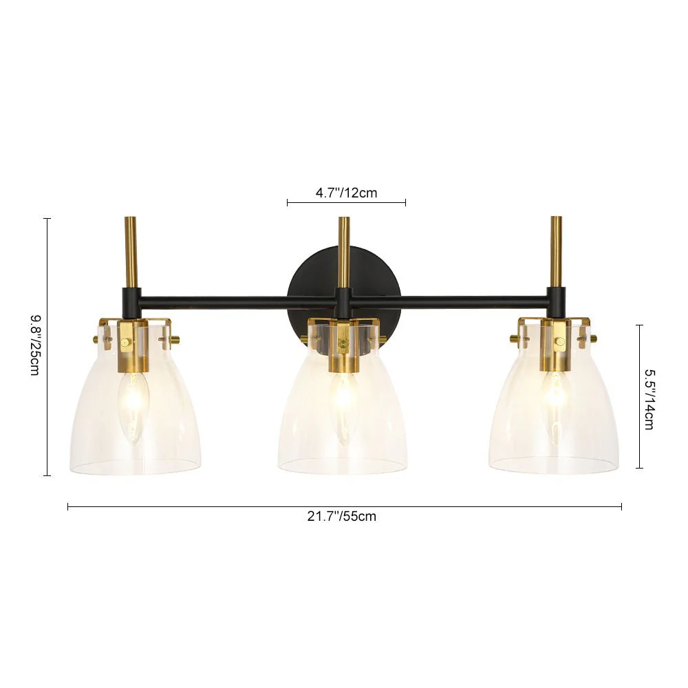3-Light Black Brass Bell Glass Shade Vanity Wall Lamp - Image 5