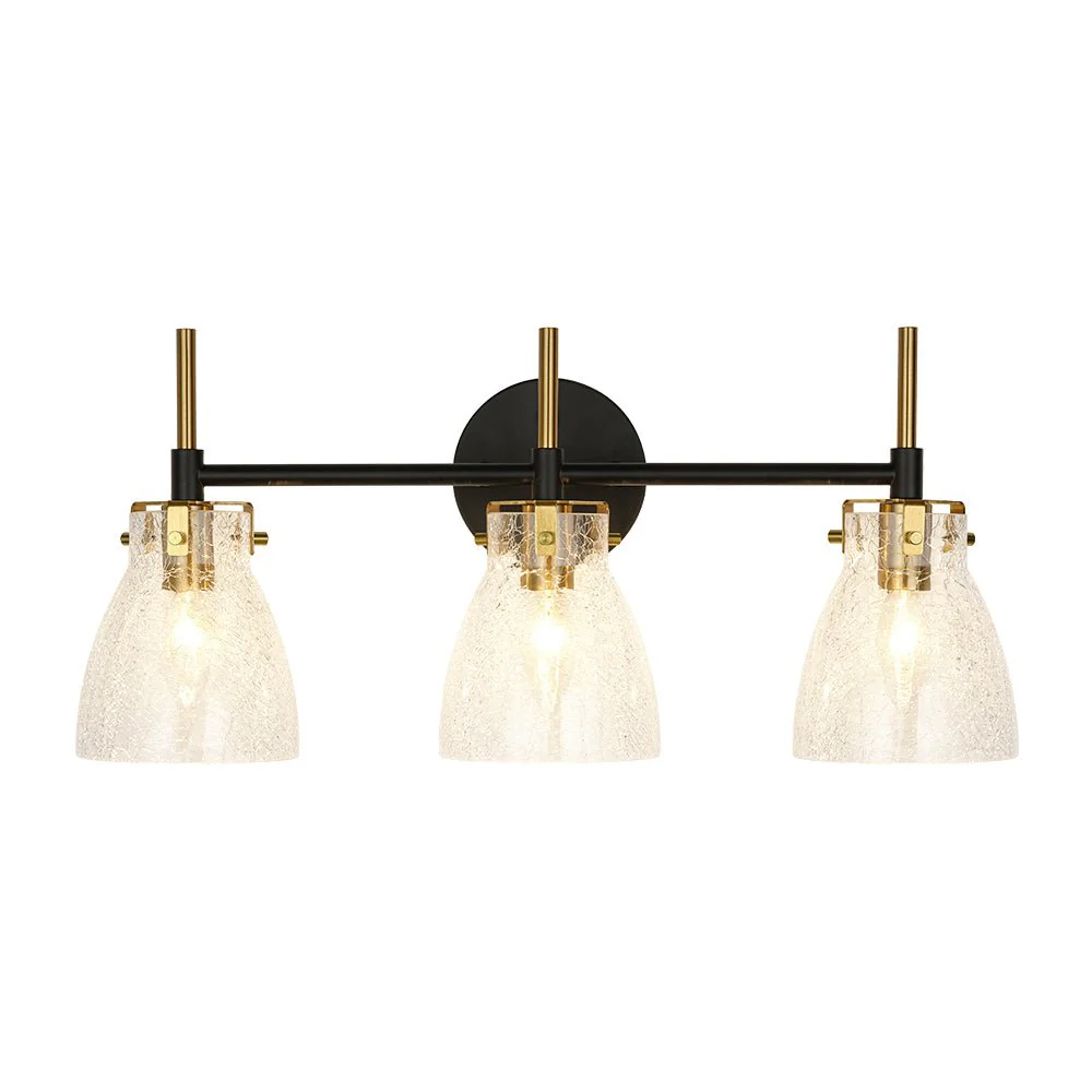 3-Light Black Brass Bell Glass Shade Vanity Wall Lamp - Image 6