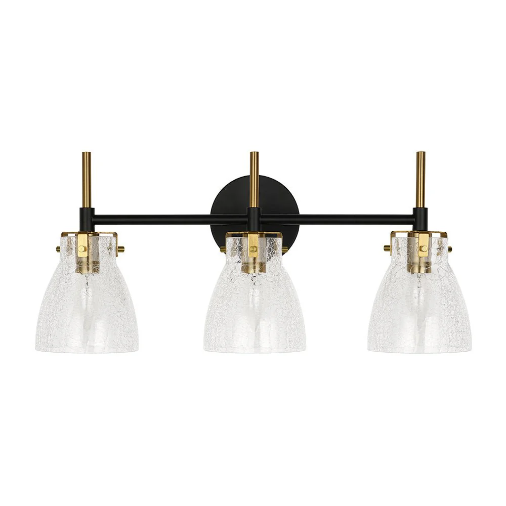 3-Light Black Brass Bell Glass Shade Vanity Wall Lamp - Image 7