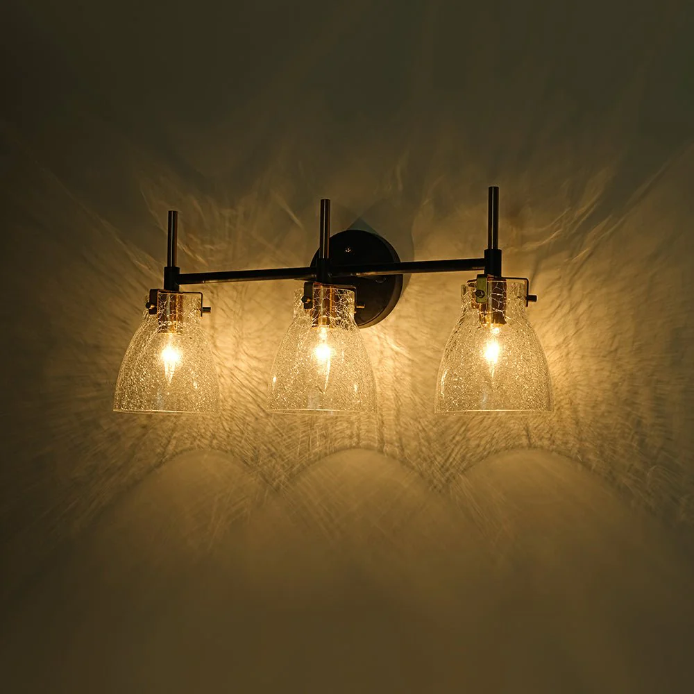 3-Light Black Brass Bell Glass Shade Vanity Wall Lamp - Image 9