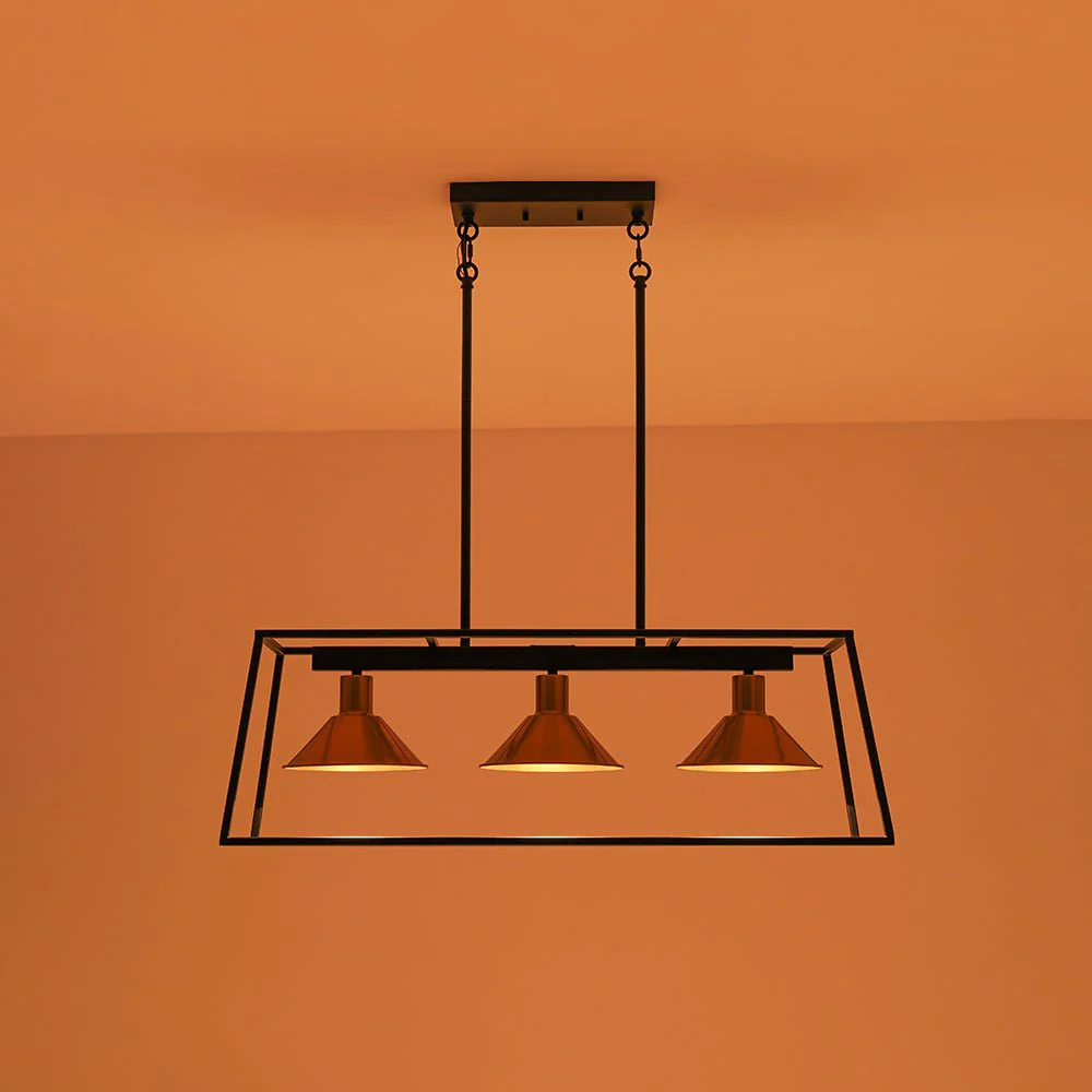 3-Light Black Brass Rectangle Cage Island Chandelier - Image 12