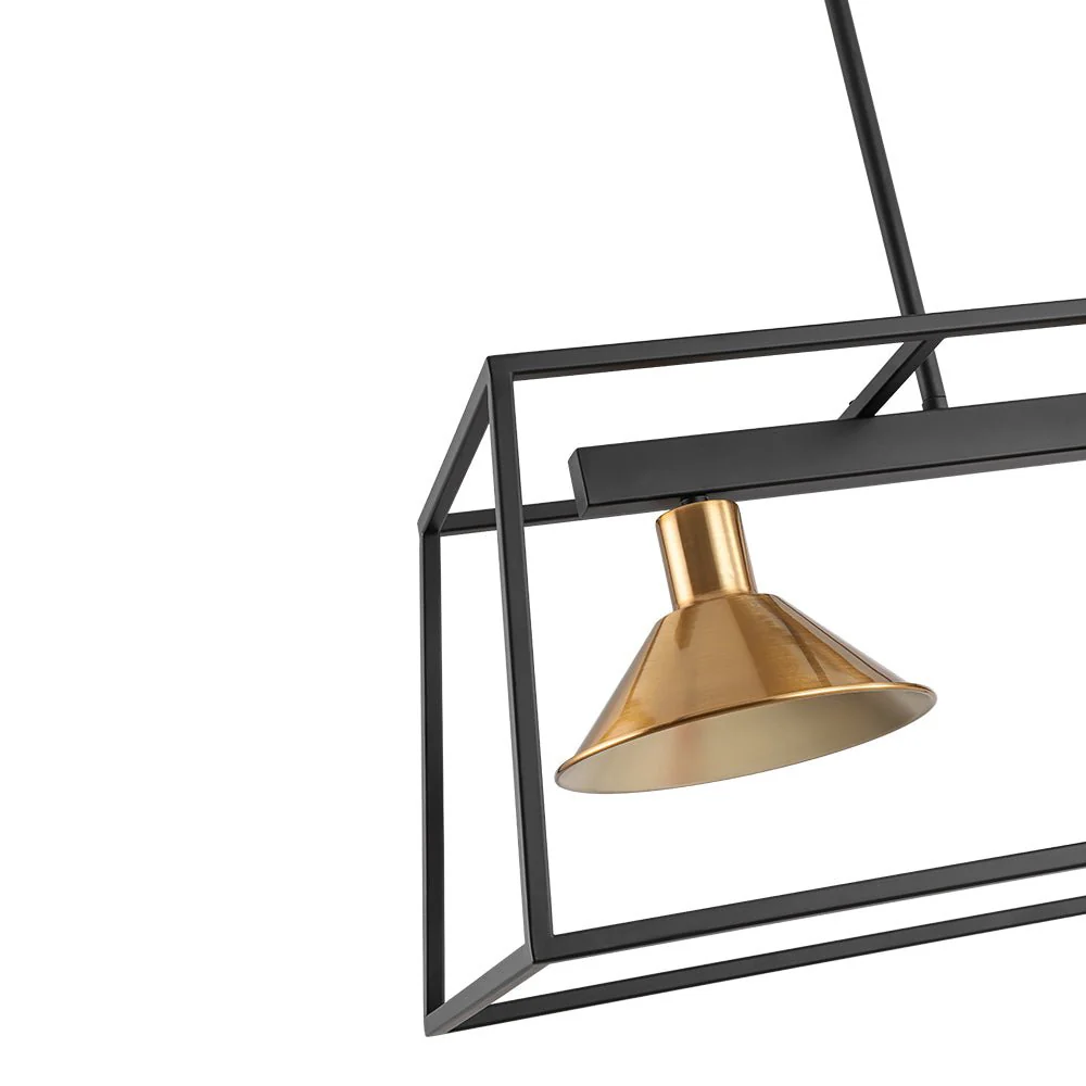 3-Light Black Brass Rectangle Cage Island Chandelier - Image 14