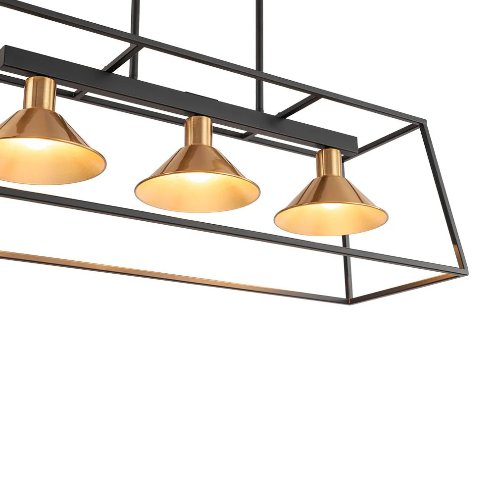3-Light Black Brass Rectangle Cage Island Chandelier - Image 16