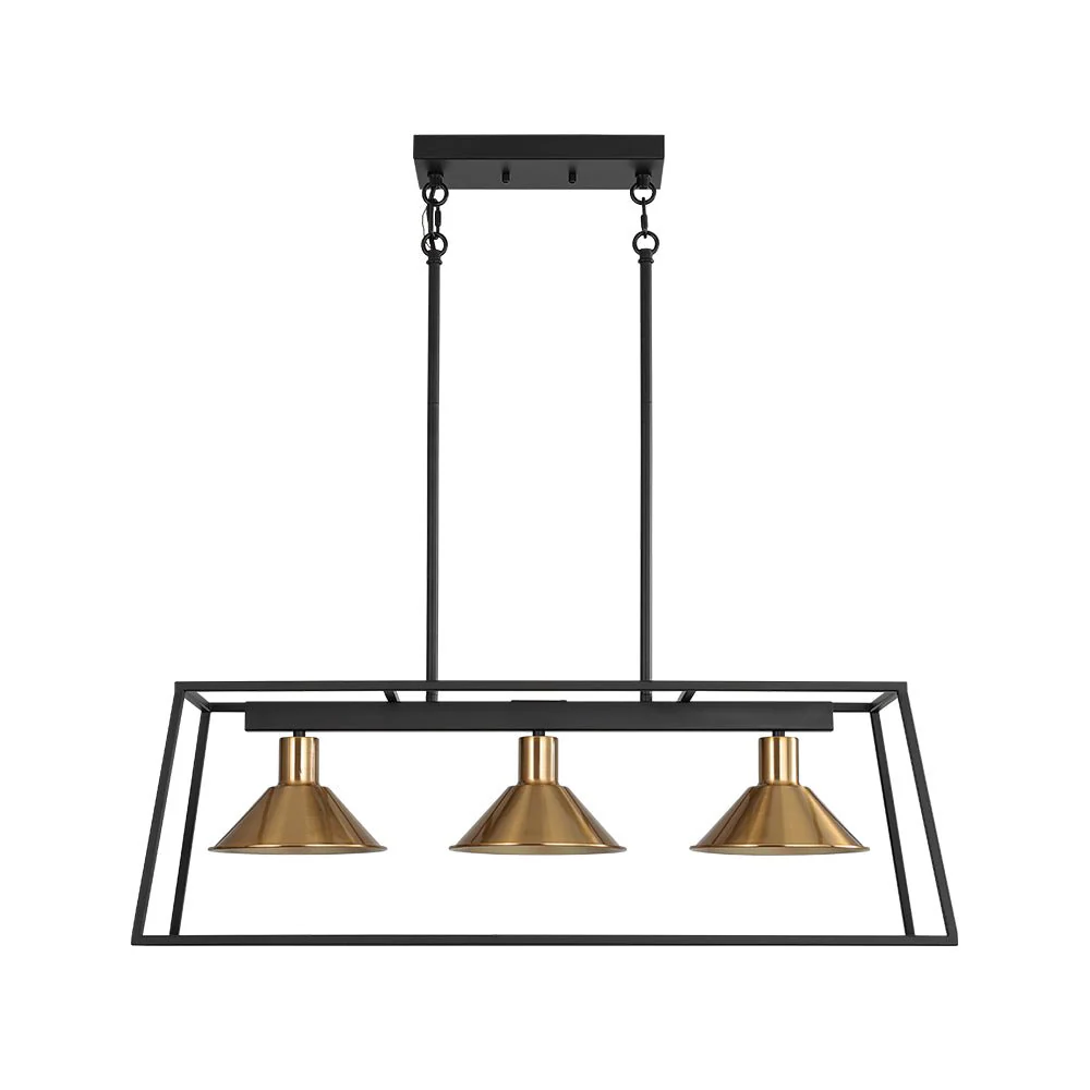 3-Light Black Brass Rectangle Cage Island Chandelier - Image 7