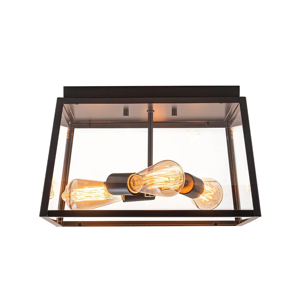 3-Light Black Square Box Clear Glass Cage Ceiling Light - Image 10