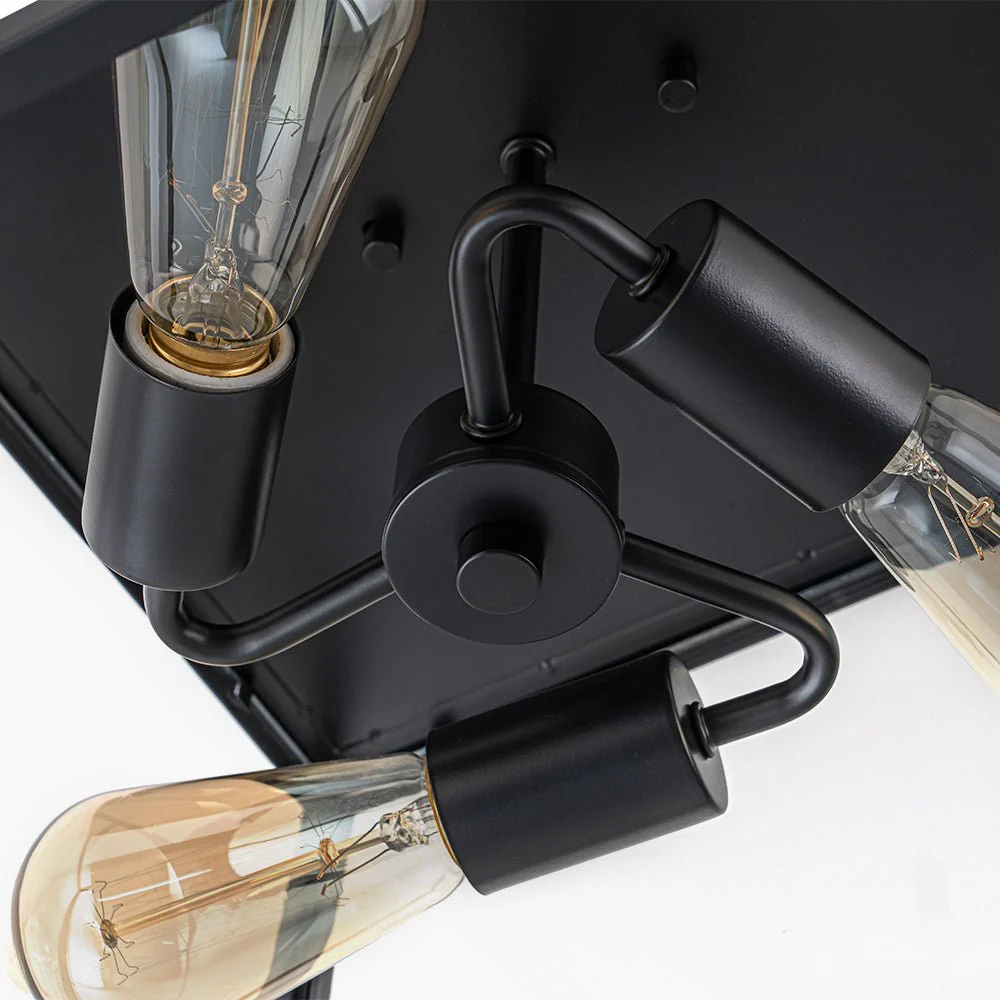 3-Light Black Square Box Clear Glass Cage Ceiling Light - Image 12