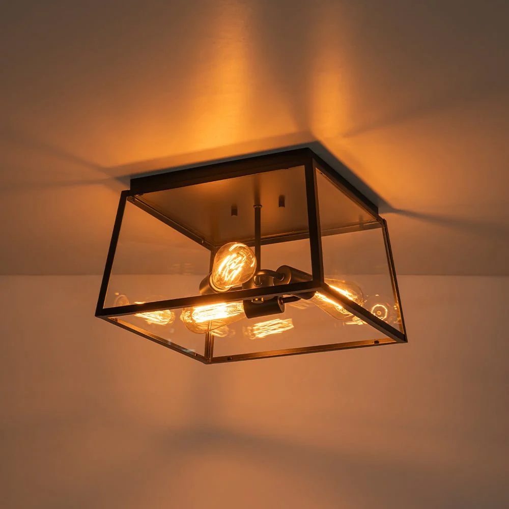 3-Light Black Square Box Clear Glass Cage Ceiling Light - Image 16
